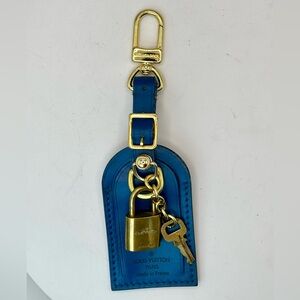 Louis Vuitton Blue Leather Luggage Tag with Gold Hardware